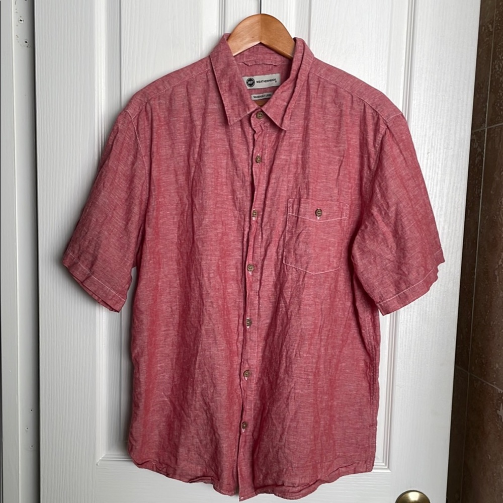 Weatherproof Red Washable Linen Button-Up Shirt